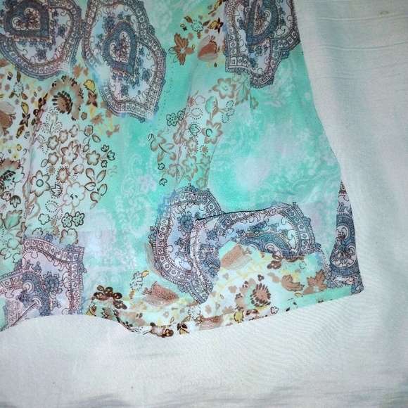 EUC Aqua Colored Floral Artsy Print Knee Length Skirt Flowy Spring Summer - Picture 2 of 4